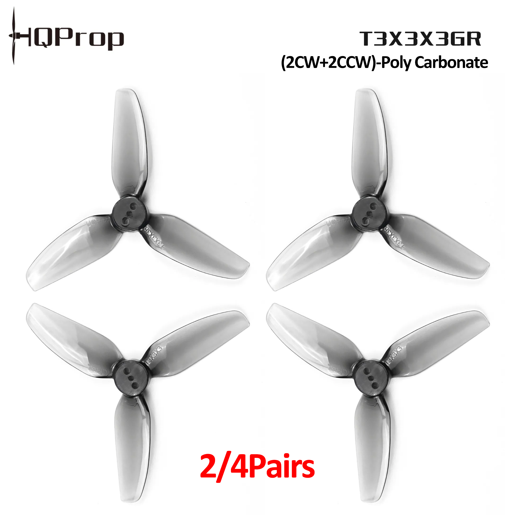 Rc Helicopter Blade - 2/4 Pasang Baling-baling HQProp T3X3X3GR, 3